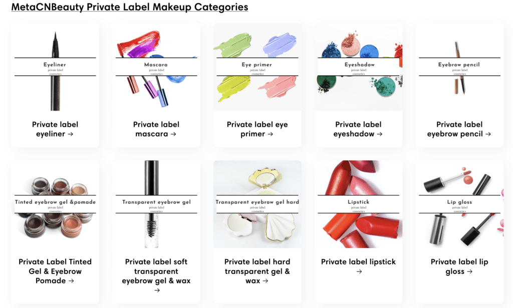 Metacnbeauty private label cosmetics wide range of options screen shot